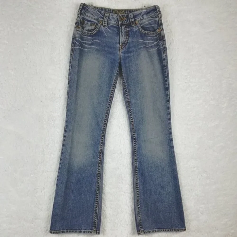 Silver Womens Jeans Suki Boot Cut Denim Blue Indigo Wash Low Rise Whiskering 29 - Picture 1 of 13
